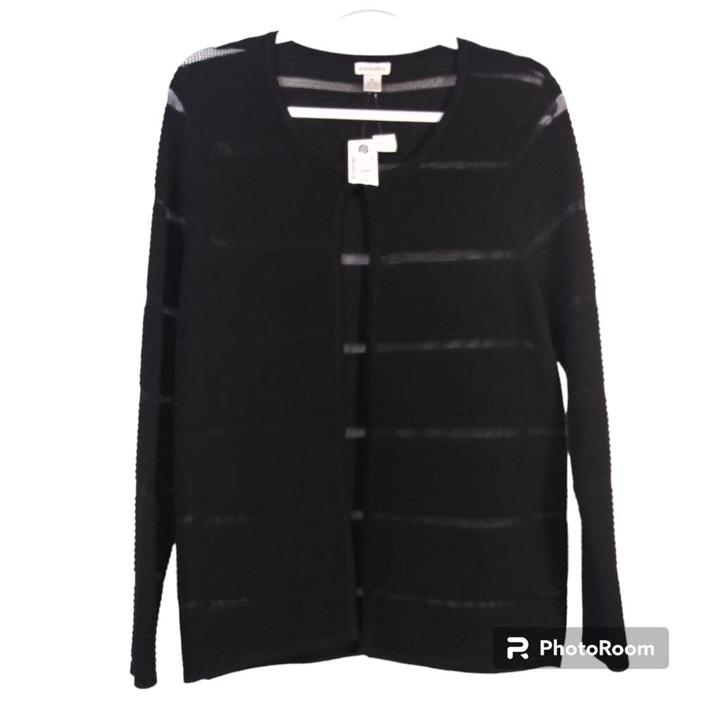 Eclectic Black Textured Long Sleeve Open Front Sweater Cardigan Size XL